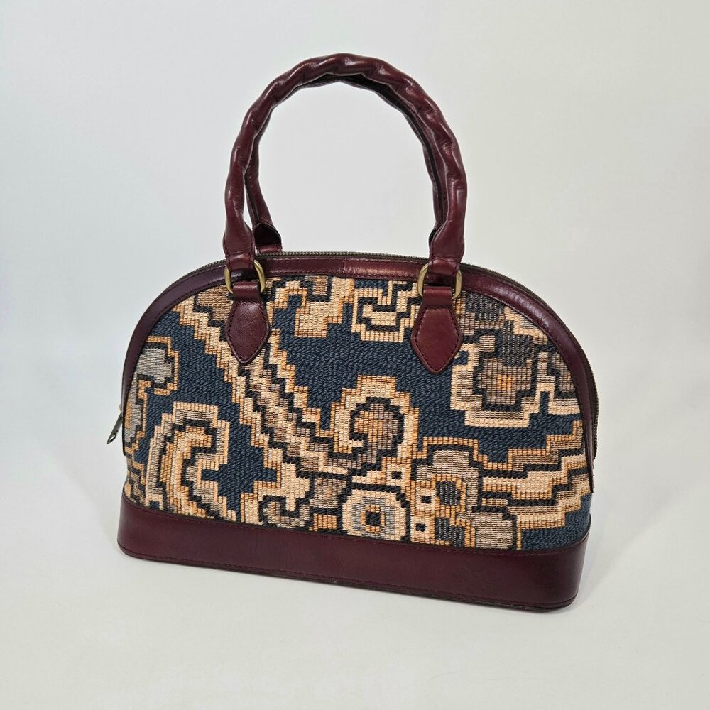 Patricia Nash Blue Peruvian Tapestry Tarma Satchel Shoulder Bag Boho Dome Purse